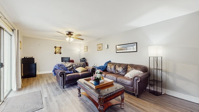 24452 W Blvd Dejohn, Naperville, IL 60564 - living room featuring wood finished floors, baseboards, and a ceiling fan