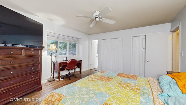 24452 W Blvd Dejohn, Naperville, IL 60564 - bedroom with wood finished floors, multiple closets, an office area, and ceiling fan