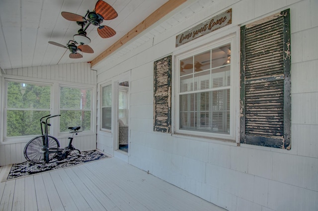 110 N Newton St, Goodland, IN 47948 - unfurnished sunroom featuring vaulted ceiling and a ceiling fan