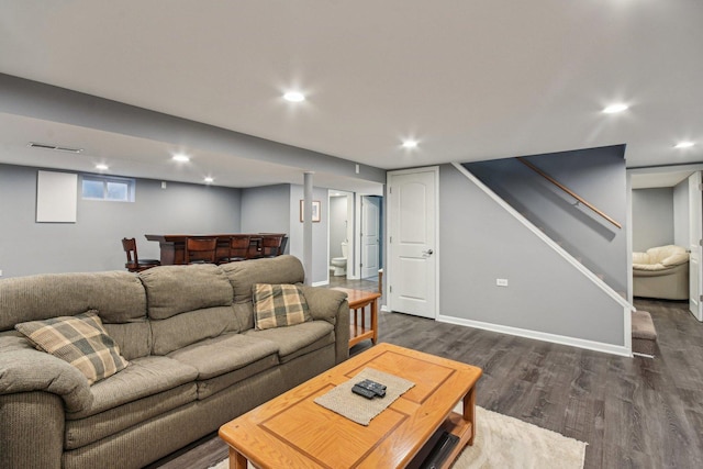 4N221 7th Ave, Addison, IL 60101 - living area featuring dark wood-style floors, recessed lighting, and stairs