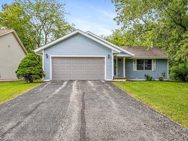 119 SE Brandywine Dr, Poplar Grove, IL 61065 - ranch-style home with driveway, a garage, a front yard, and a shingled roof