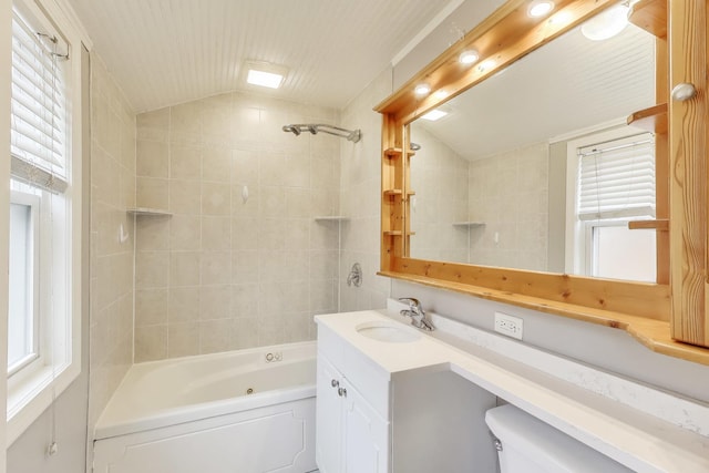2004 Linden Ave, Park Ridge, IL 60068 - full bath featuring vaulted ceiling, shower / tub combination, vanity, plenty of natural light, and toilet