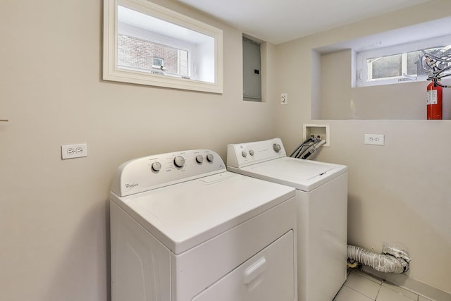 2004 Linden Ave, Park Ridge, IL 60068 - laundry room featuring washer and clothes dryer, electric panel, and light tile patterned flooring