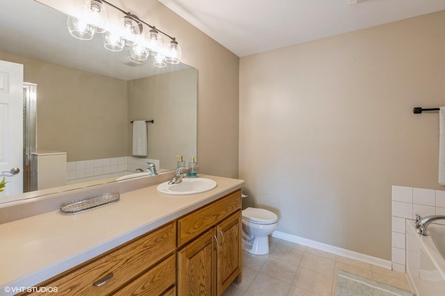 1708 S Fieldstone Dr, Shorewood, IL 60404 - full bathroom with a bath, vanity, tile patterned flooring, toilet, and baseboards