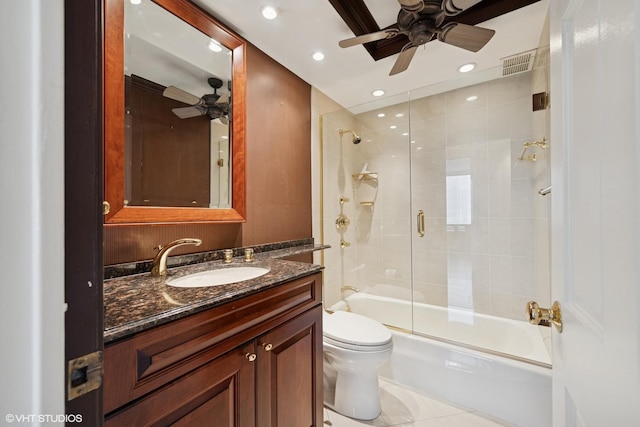 1560 N Sandburg Ter Unit 2202, Chicago, IL 60610 - full bath featuring a ceiling fan, vanity, toilet, bath / shower combo with glass door, and recessed lighting