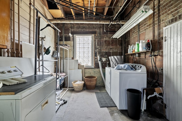 1412 Schilling Ave, Chicago Heights, IL 60411 - below grade area with separate washer and dryer and brick wall