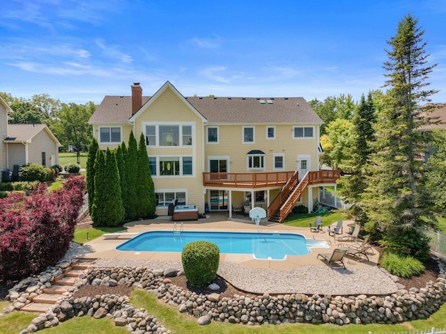 6312 Kingsbridge Dr, Cary, IL 60013 - swimming pool featuring stairway, a deck, and a patio