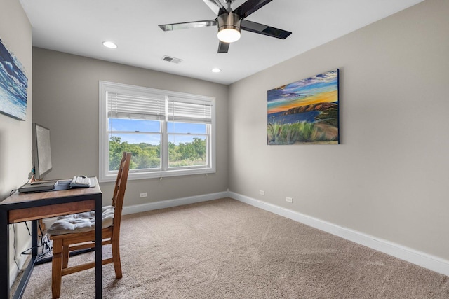 6312 Kingsbridge Dr, Cary, IL 60013 - carpeted office featuring ceiling fan and recessed lighting