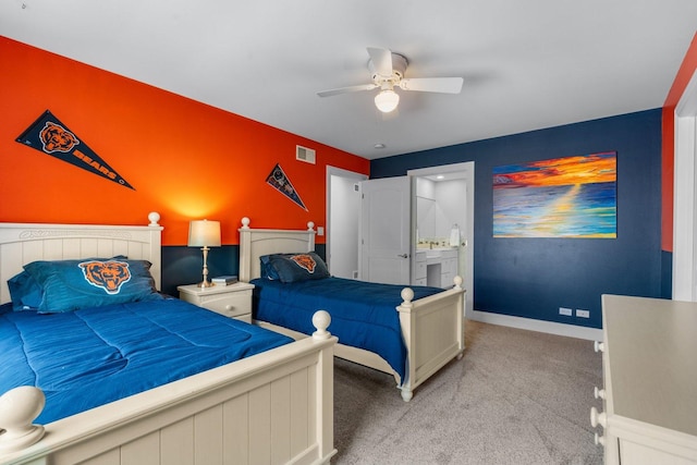 6312 Kingsbridge Dr, Cary, IL 60013 - bedroom with light colored carpet, a ceiling fan, and ensuite bath