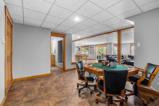 6312 Kingsbridge Dr, Cary, IL 60013 - dining room with billiards, a paneled ceiling, and recessed lighting