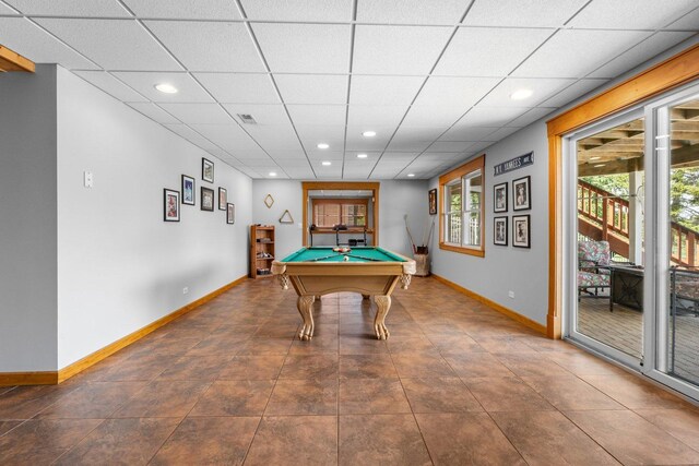 6312 Kingsbridge Dr, Cary, IL 60013 - playroom with a drop ceiling, recessed lighting, pool table, plenty of natural light, and tile patterned floors
