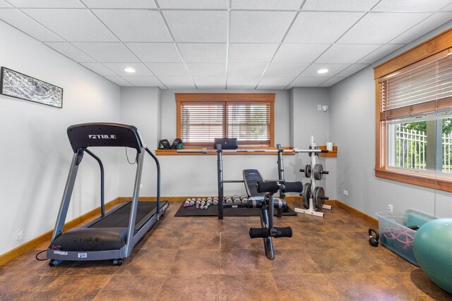 6312 Kingsbridge Dr, Cary, IL 60013 - exercise room featuring plenty of natural light, a drop ceiling, and recessed lighting