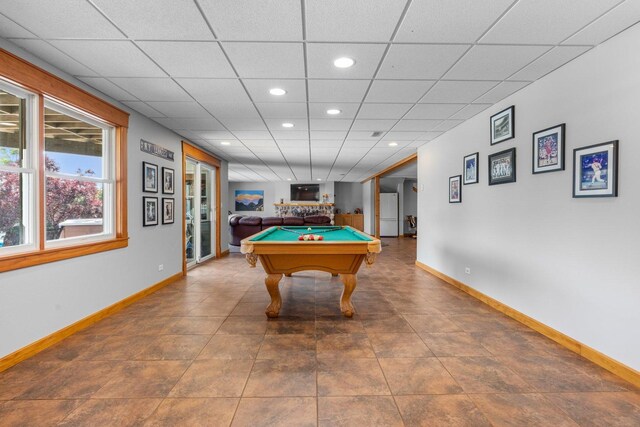 6312 Kingsbridge Dr, Cary, IL 60013 - rec room featuring recessed lighting, billiards, and a paneled ceiling