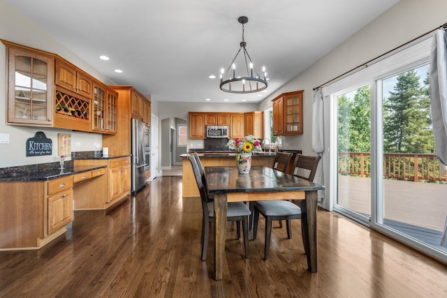 6312 Kingsbridge Dr, Cary, IL 60013 - dining space with dark wood-type flooring, recessed lighting, and a chandelier
