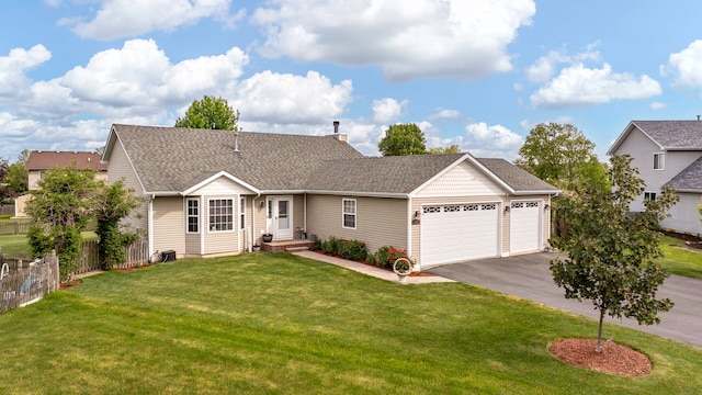 26138 Oak Ridge Ct, Channahon, IL 60410 - ranch-style home featuring a garage, asphalt driveway, a chimney, and a shingled roof