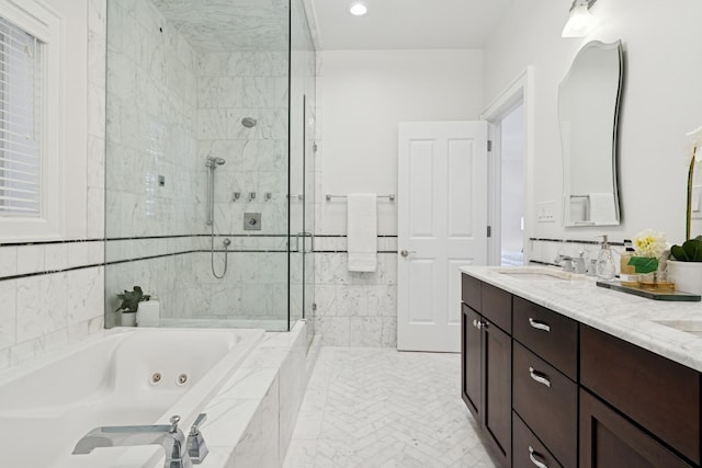 3823 N Wayne Ave, Chicago, IL 60613 - bathroom with a jetted tub, a tile shower, and double vanity