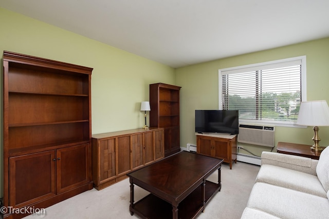 6660 S Brainard Ave Unit 201, Countryside, IL 60525 - living room with baseboard heating, light carpet, and a baseboard heating unit
