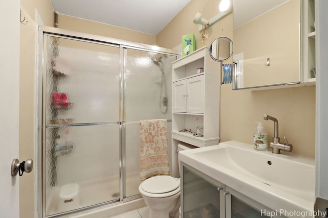 4125 Victoria Dr, Hoffman Estates, IL 60192 - full bathroom with toilet, a shower stall, a sink, and tile patterned floors
