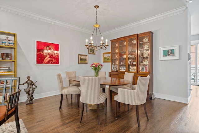 1429 S Prairie Ave, Chicago, IL 60605 - dining room featuring wood finished floors, a chandelier, baseboards, and crown molding