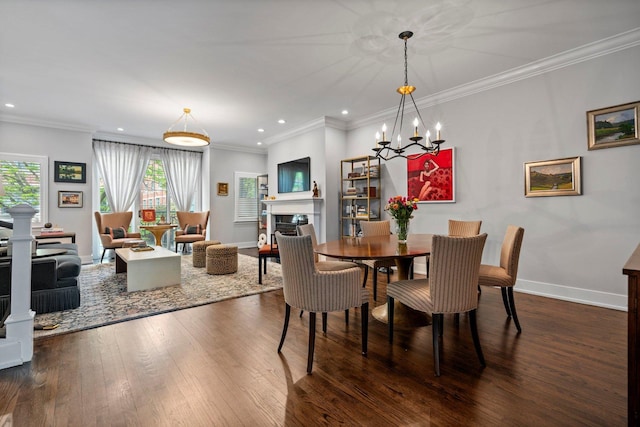 1429 S Prairie Ave, Chicago, IL 60605 - dining room featuring hardwood / wood-style floors, recessed lighting, baseboards, a chandelier, and ornamental molding