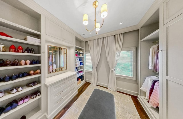 1429 S Prairie Ave, Chicago, IL 60605 - walk in closet with a chandelier and dark wood-type flooring