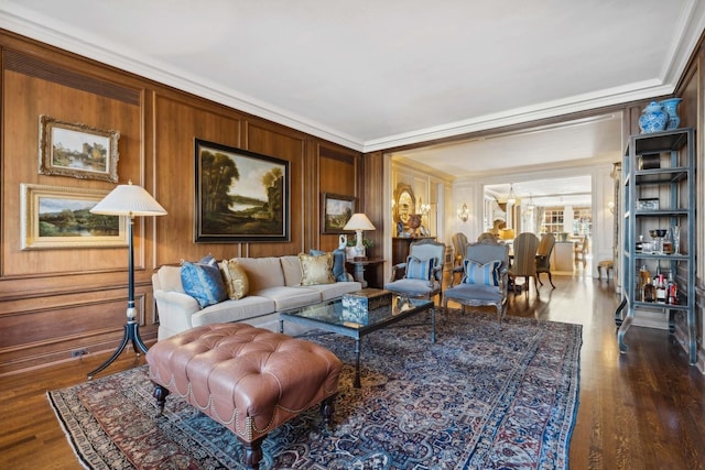 199 E Lake Shore Dr Unit 3, Chicago, IL 60611 - living room with crown molding, wood finished floors, and wooden walls