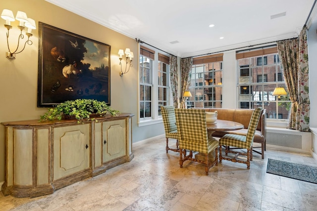 199 E Lake Shore Dr Unit 3, Chicago, IL 60611 - living area with baseboards, stone tile flooring, crown molding, and recessed lighting