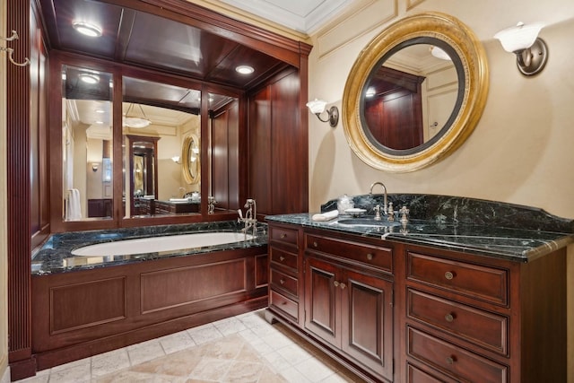 199 E Lake Shore Dr Unit 3, Chicago, IL 60611 - full bath featuring crown molding, vanity, tile patterned floors, and a garden tub