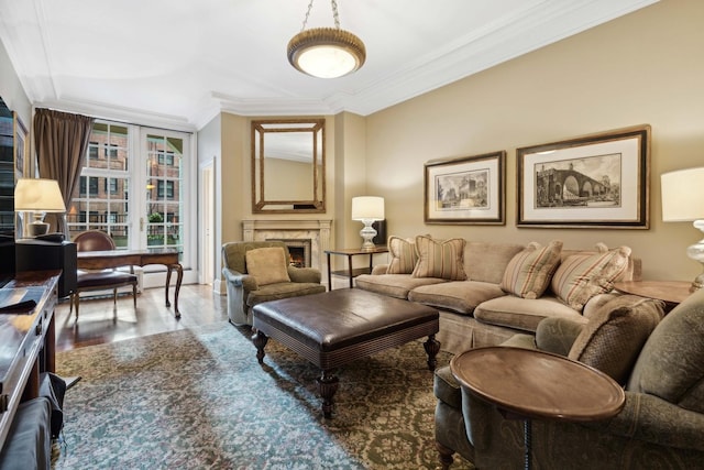 199 E Lake Shore Dr Unit 3, Chicago, IL 60611 - living area with crown molding, a lit fireplace, and wood finished floors