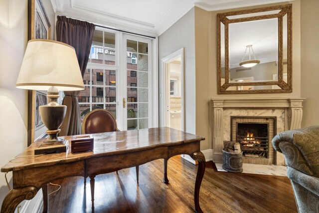 199 E Lake Shore Dr Unit 3, Chicago, IL 60611 - office space with wood finished floors, ornamental molding, and a high end fireplace