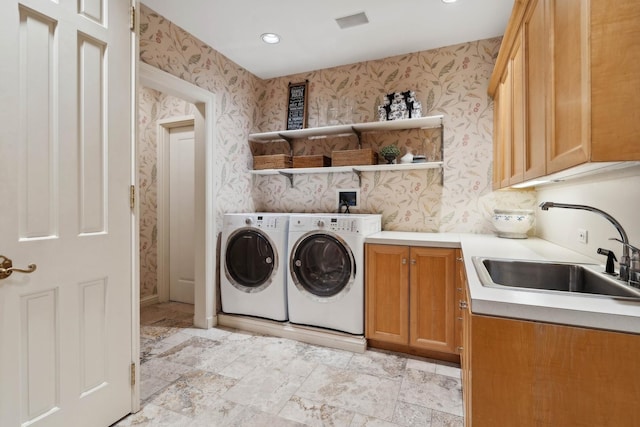 199 E Lake Shore Dr Unit 3, Chicago, IL 60611 - laundry room with wallpapered walls, independent washer and dryer, cabinet space, and recessed lighting