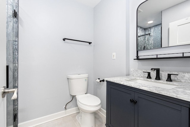 11S561 Saratoga Ave, Lemont, IL 60439 - full bath with vanity, toilet, a shower, tile patterned flooring, and baseboards