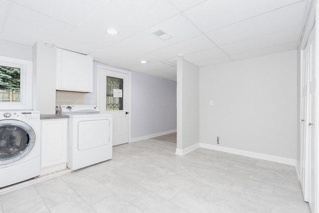 11S561 Saratoga Ave, Lemont, IL 60439 - washroom featuring washer and clothes dryer, cabinet space, baseboards, and recessed lighting