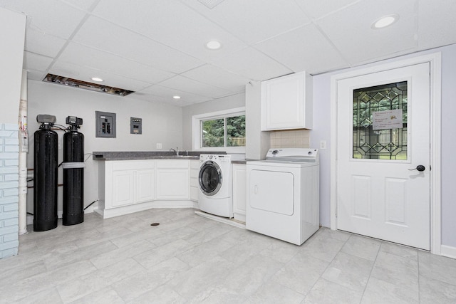 11S561 Saratoga Ave, Lemont, IL 60439 - laundry area featuring washer and dryer, cabinet space, recessed lighting, and electric panel