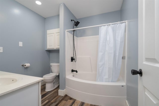 17469 N 300 E Rd, Flanagan, IL 61740 - full bathroom with toilet, wood finished floors, baseboards, shower / bathtub combination with curtain, and vanity