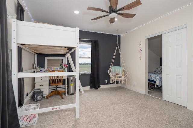 17469 N 300 E Rd, Flanagan, IL 61740 - carpeted bedroom with a desk, baseboards, and recessed lighting