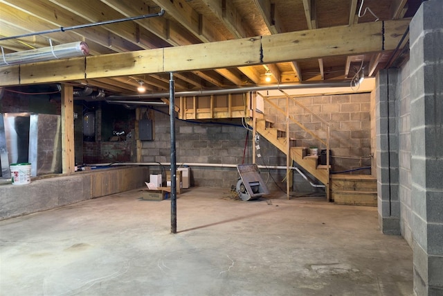 17469 N 300 E Rd, Flanagan, IL 61740 - unfinished basement with electric panel and stairs