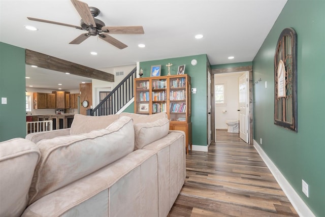 17469 N 300 E Rd, Flanagan, IL 61740 - living area with wood finished floors, recessed lighting, ceiling fan, baseboards, and healthy amount of natural light