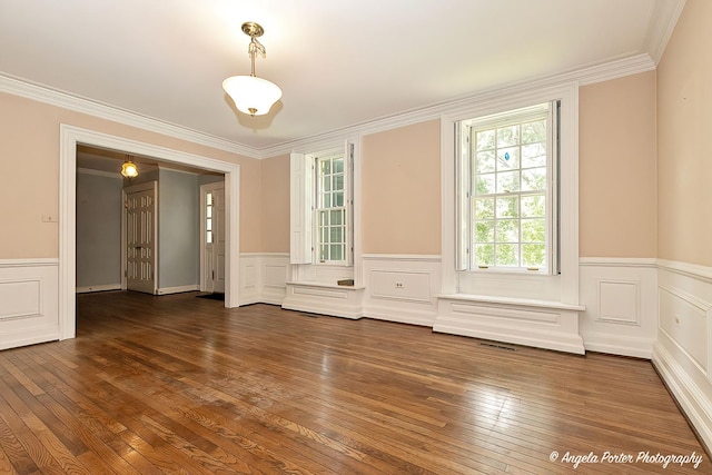 21293 N Andover Rd, Kildeer, IL 60047 - empty room with wainscoting, ornamental molding, hardwood / wood-style flooring, and a decorative wall