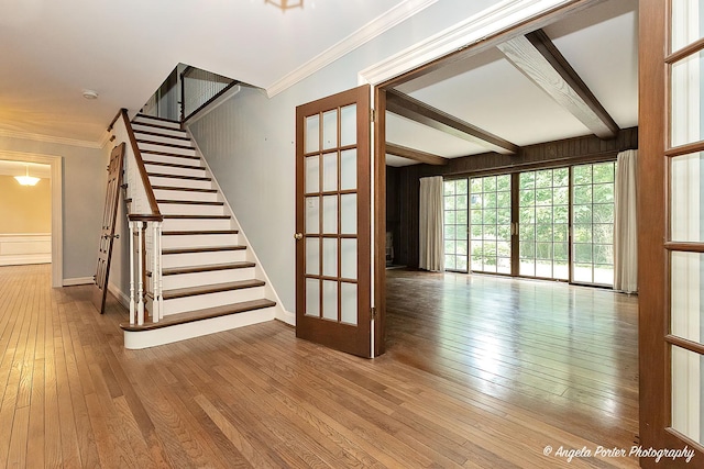 21293 N Andover Rd, Kildeer, IL 60047 - stairs featuring wood-type flooring, french doors, and ornamental molding