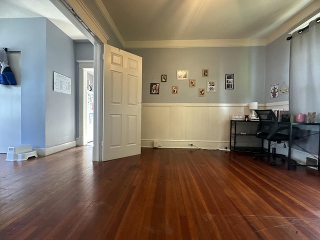 1309 S Main St, Bloomington, IL 61701 - home office with wood finished floors, crown molding, and a wainscoted wall