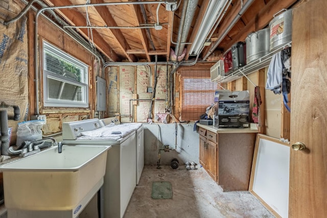 205 Glen St, West Chicago, IL 60185 - laundry room with washing machine and clothes dryer, electric panel, and a sink