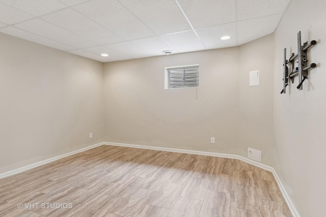 5203 Brighton Ln, Plainfield, IL 60586 - empty room with a paneled ceiling, recessed lighting, light wood-type flooring, and baseboards