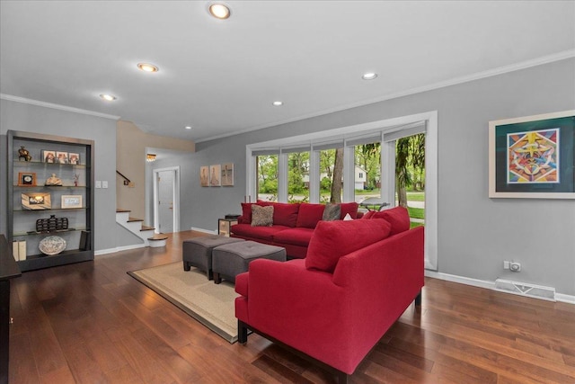 185 Carlisle Ave, Deerfield, IL 60015 - living area featuring ornamental molding, stairway, baseboards, hardwood / wood-style flooring, and recessed lighting