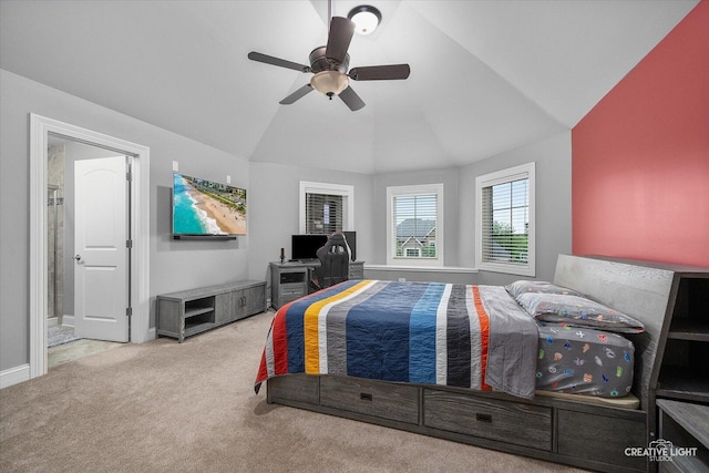 4748 Sassafras Ln, Naperville, IL 60564 - bedroom featuring carpet floors, lofted ceiling, baseboards, and ceiling fan