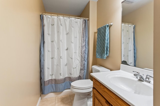 3807 Sandstone Dr, Champaign, IL 61822 - bathroom with toilet, vanity, tile patterned floors, and curtained shower