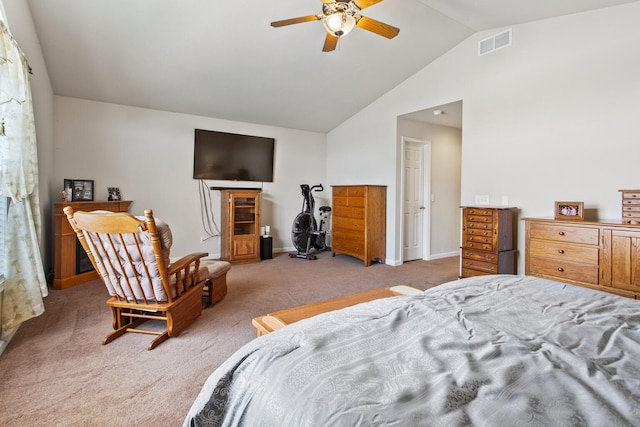 3807 Sandstone Dr, Champaign, IL 61822 - bedroom with lofted ceiling, carpet floors, baseboards, and a ceiling fan