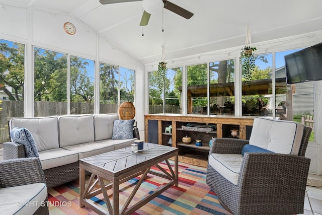 212 E 11th Ave, Naperville, IL 60563 - sunroom / solarium with an outdoor hangout area, lofted ceiling, and a ceiling fan