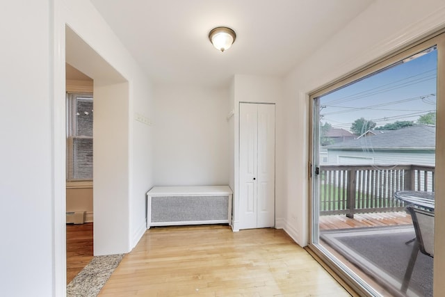 5319 W Cullom Ave, Chicago, IL 60641 - hall with light wood-style floors, baseboard heating, radiator heating unit, and baseboards