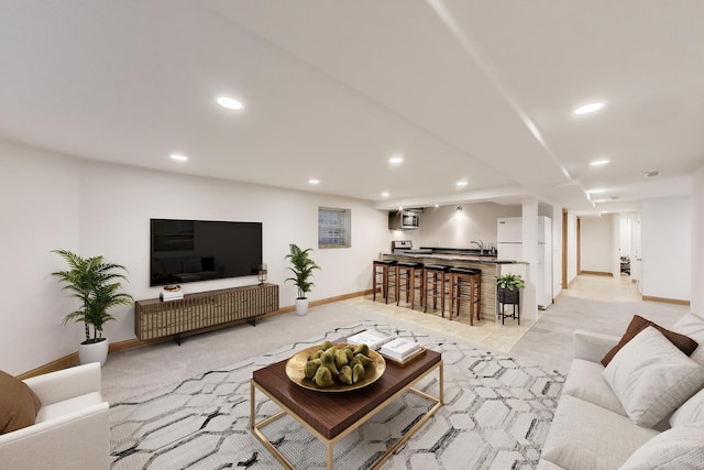 5319 W Cullom Ave, Chicago, IL 60641 - living room with baseboards, recessed lighting, and light carpet
